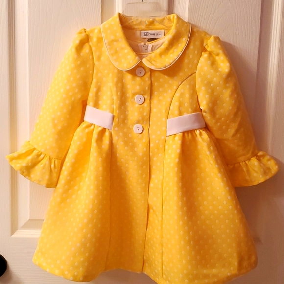 BONNIE JEAN YELLOW AND WHITE POLKA DOAT DRESS AND COAT WITH WHITE HAT - Picture 6 of 13
